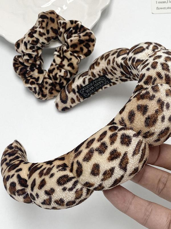 Leopard Print Hair Ties & Headband Set for Autumn and Winter, Casual Simple Hair Accessories for Women, Minimalist Headwear Suitable for Thick Hair