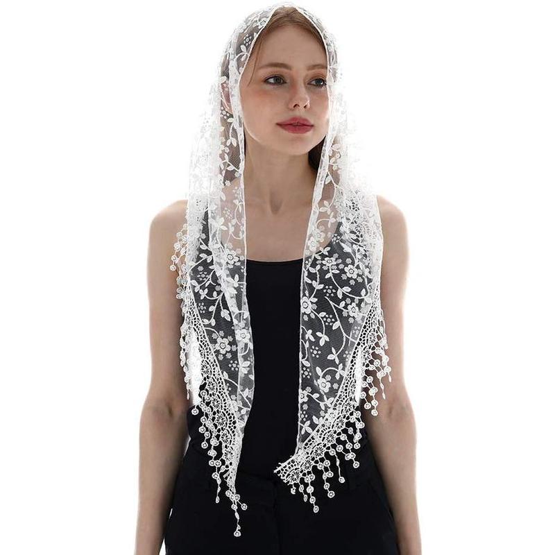 Triangle Lace Mantilla Veil Tulle Scarf Covering Church Veil for Mass Wedding Bridesmaids