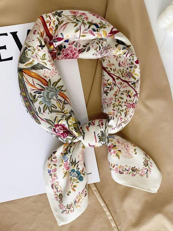 Women's Floral & Bird Pattern Scarf, Fashionable Colorblock Soft Comfortable Shawl for All Seasons, Elegant All-match Fashion Accessories for Daily Wear