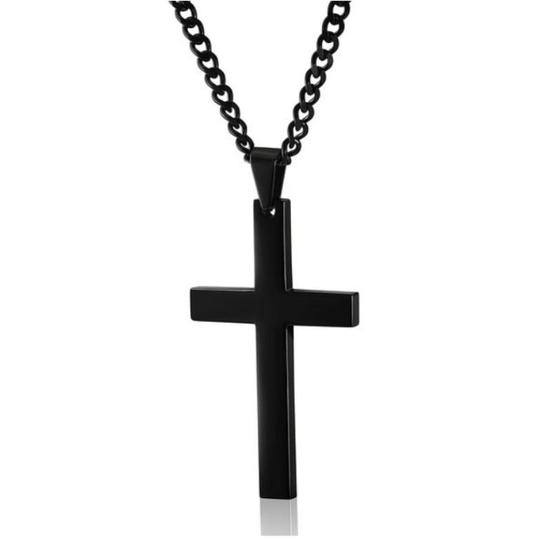 Cross Necklace for Men - Stainless Steel Silver Gold Black Plain Cross Pendant Necklace Simple Jewelry Gifts, 16-24 Inches Chain