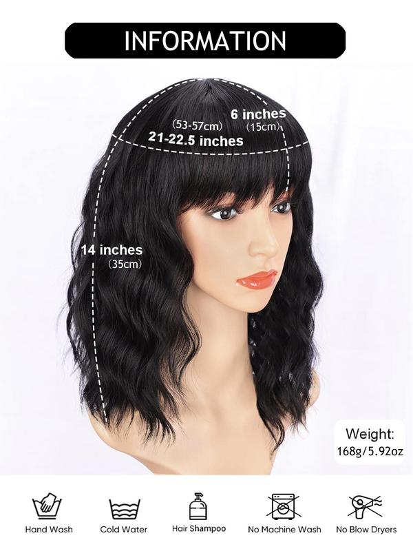 14 Inch Short Black Curly Wigs for Women, Fashion Gorgeous Fluffy Wigs with Bangs for Women & Girls, Synthetic Full Machine Wigs for Party, Daily Use