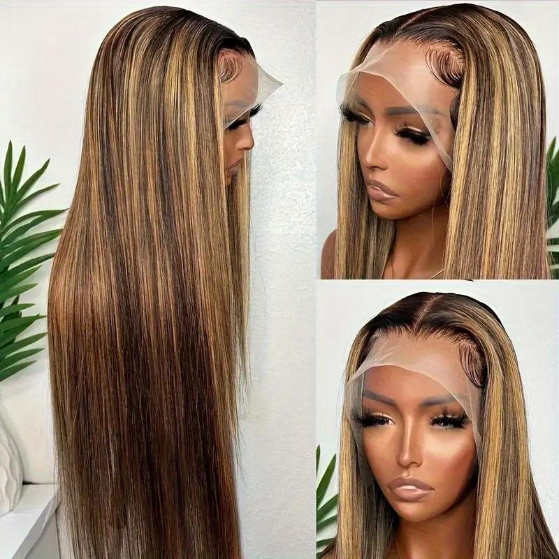 245% Density 4 27 Highlight Ombre Lace Front Wig Human Hair 13x5 Front HD Transparent Lace Pre Plucked Straight Front Wig Human Hair Brown Colored Honey Blonde Front Wig Human Hair