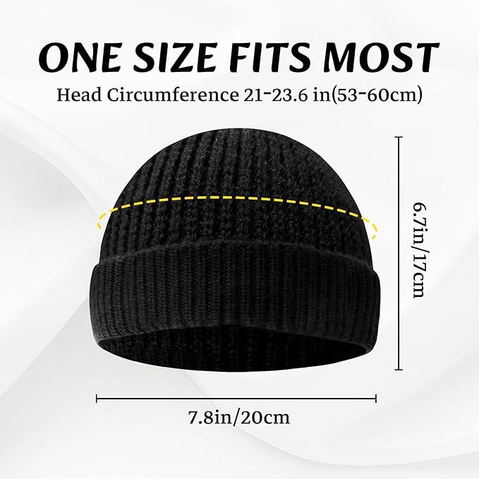 Fisherman Beanie for Men Hat Short Knit Cuff Beaniess Trawler Beanie Watch Hat Roll up Edge Skullcap Unisex