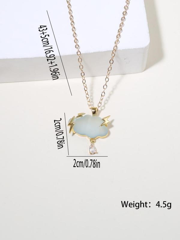 Women's Elegant Cloud & Lightning Design Pendant Necklace, Rhinestone Decor Necklace for Party, Daily Clothing Decor for Girl, Trendy All-match & Exquisite Jewelry for Birthday Gift