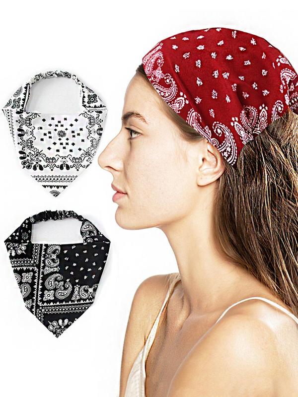 3pcs Women's Simple Style Paisley Print Kerchief, Casual Trendy Boho Style Hair Band, Hair Accessories For Party & Daily Use As Hairstyle Decoration