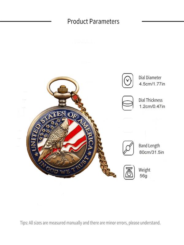 Eagle Design Quartz Pocket Watch, Fashionable Round Dial Analog Watch for Men, Trendy All-match & Exquisite Watch for Birthday Gift with Box