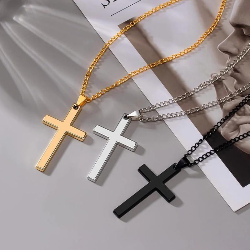 Cross Necklace for Men - Stainless Steel Silver Gold Black Plain Cross Pendant Necklace Simple Jewelry Gifts, 16-24 Inches Chain