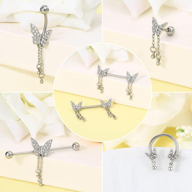 14G Shiny Dangle Butterfly Industrial Barbell