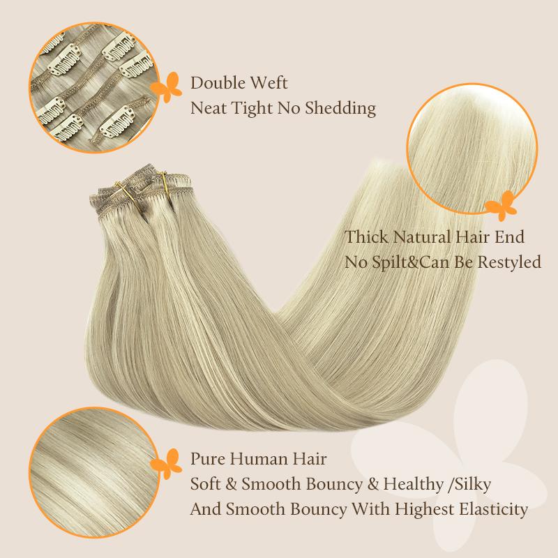 Doores Clip in Hair Extensions Real Human Hair Extensions 120g 7pcs Natural Straight Beginner Friendly