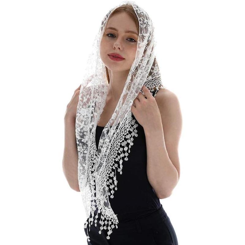 Triangle Lace Mantilla Veil Tulle Scarf Covering Church Veil for Mass Wedding Bridesmaids