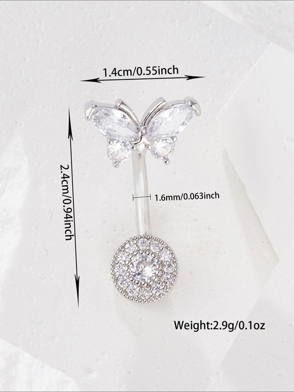 Women's Elegant Rhinestone Butterfly Belly Ring, Casual Trendy Belly Ring, Body Matching Jewelry For Daily & Party