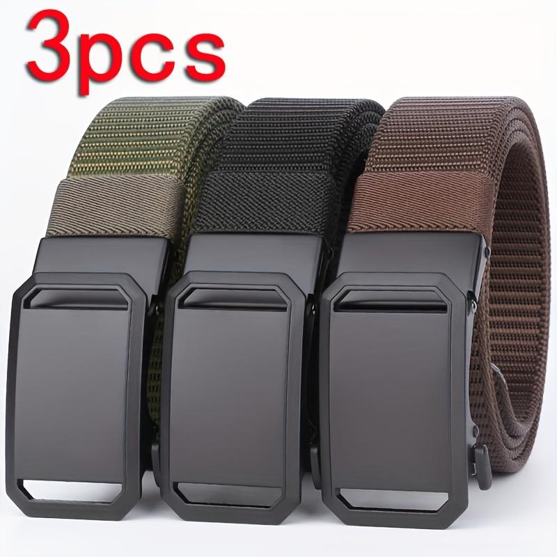 3-Pack Men's Durable Nylon Canvas Belt with Automatic Buckle-Versatile and Stylish, Suitable for Outdoor Activities, Black