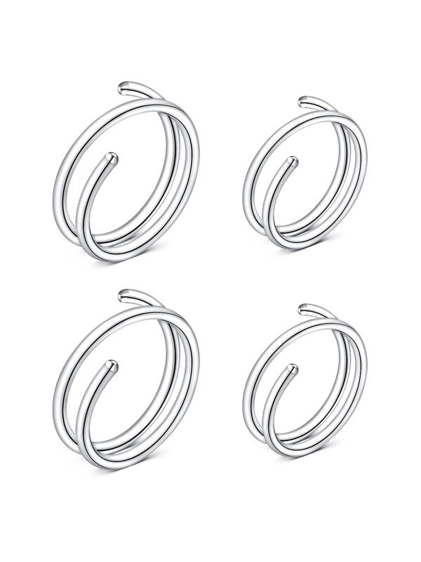 1 Set  4pcs  Stainless Steel Double Spiral Nose Rings, Nose Piercing Jewelry, Body Jewelry For Men & Women, Daily Clothing Decoration