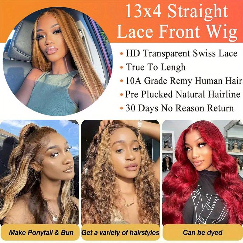 245% Density 4 27 Highlight Ombre Lace Front Wig Human Hair 13x5 Front HD Transparent Lace Pre Plucked Straight Front Wig Human Hair Brown Colored Honey Blonde Front Wig Human Hair