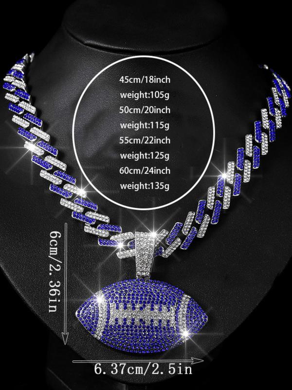 Rhinestone Rugby Football Design Pendant Necklace for Men & Women, Fall 2024 Hip Hop Fashion Chunky Jewelry for Party, Daily Decor, Trendy All-match & Exquisite Mens Jewelry for Birthday Gift, Gift for Girlfriend