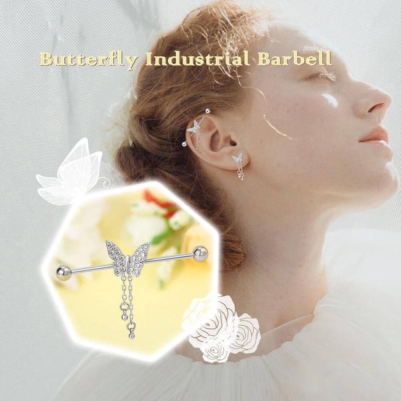 14G Shiny Dangle Butterfly Industrial Barbell