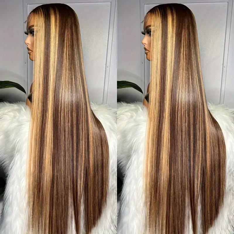 245% Density 4 27 Highlight Ombre Lace Front Wig Human Hair 13x5 Front HD Transparent Lace Pre Plucked Straight Front Wig Human Hair Brown Colored Honey Blonde Front Wig Human Hair