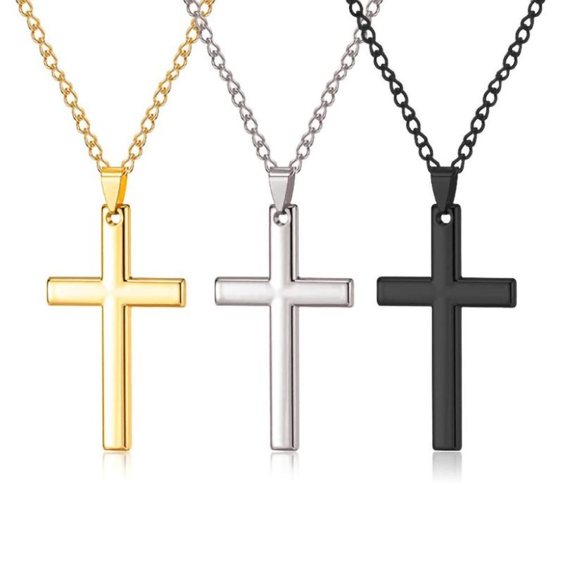 Cross Necklace for Men - Stainless Steel Silver Gold Black Plain Cross Pendant Necklace Simple Jewelry Gifts, 16-24 Inches Chain