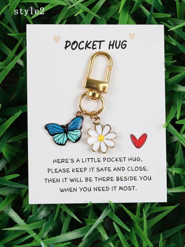 Butterfly & Flower Design Keychain with Card, Pocket Hug Mini Keychain for Women & Men, Fashion Accessories for Daily Use, Perfect Gift for Any Occasion