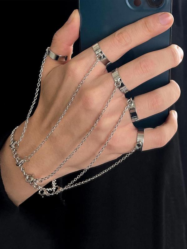 Punk Style Finger Ring Link Bracelet, Summer Casual All-match Detachable Ring Chain Bracelet, Hand Accessories for Women & Men