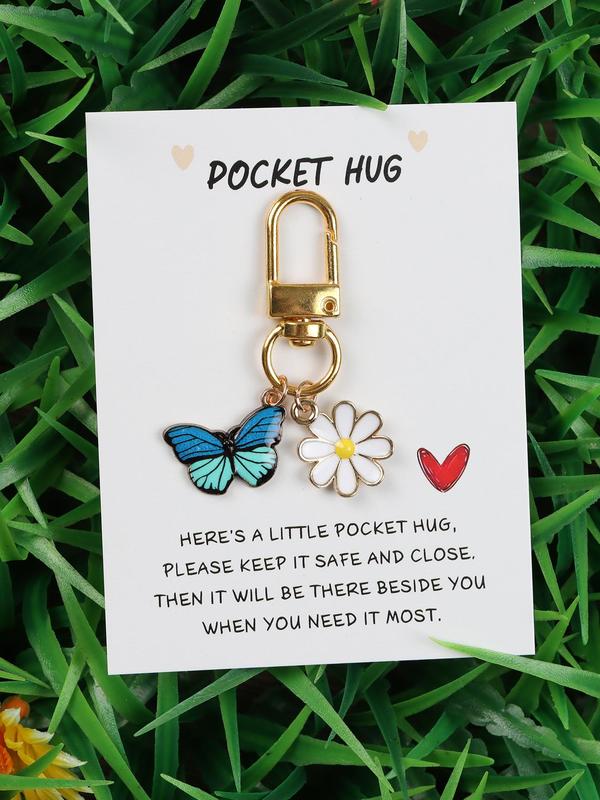 Butterfly & Flower Design Keychain with Card, Pocket Hug Mini Keychain for Women & Men, Fashion Accessories for Daily Use, Perfect Gift for Any Occasion