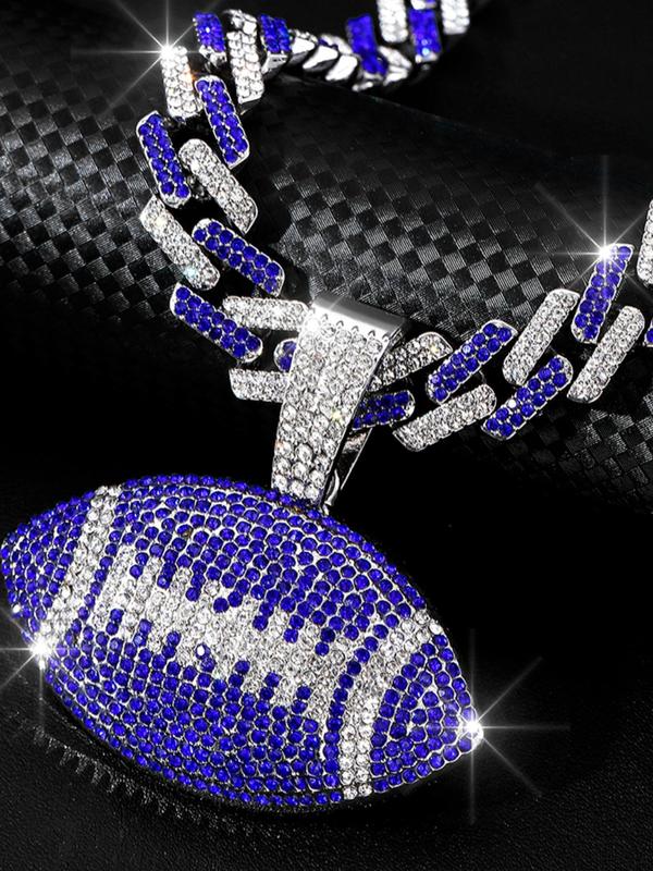 Rhinestone Rugby Football Design Pendant Necklace for Men & Women, Fall 2024 Hip Hop Fashion Chunky Jewelry for Party, Daily Decor, Trendy All-match & Exquisite Mens Jewelry for Birthday Gift, Gift for Girlfriend