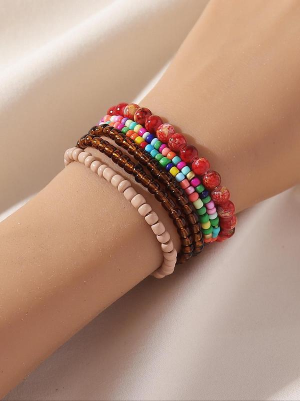 6pcs Boho Colorblock Beaded Bracelet, Versatile Ethnic Style Jewelry for Party, Daily Clothing Decor, Trendy All-match & Exquisite Jewelry for Birthday Gift