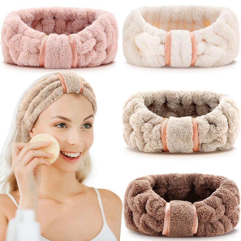 4 Pack Microfiber Spa Facial Makeup Headbands Elastic Terry Cloth Head Wrap for Women Girls Washing Face Shower Yoga Sports