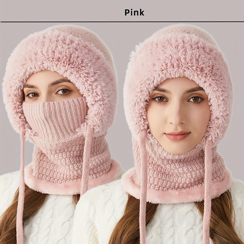 Women's 3-in-1 Winter Hat with Ear Flaps, Neck Warmer & Face Mask - Cozy Fleece-Lined Knit Beanie for Ultimate Warmth