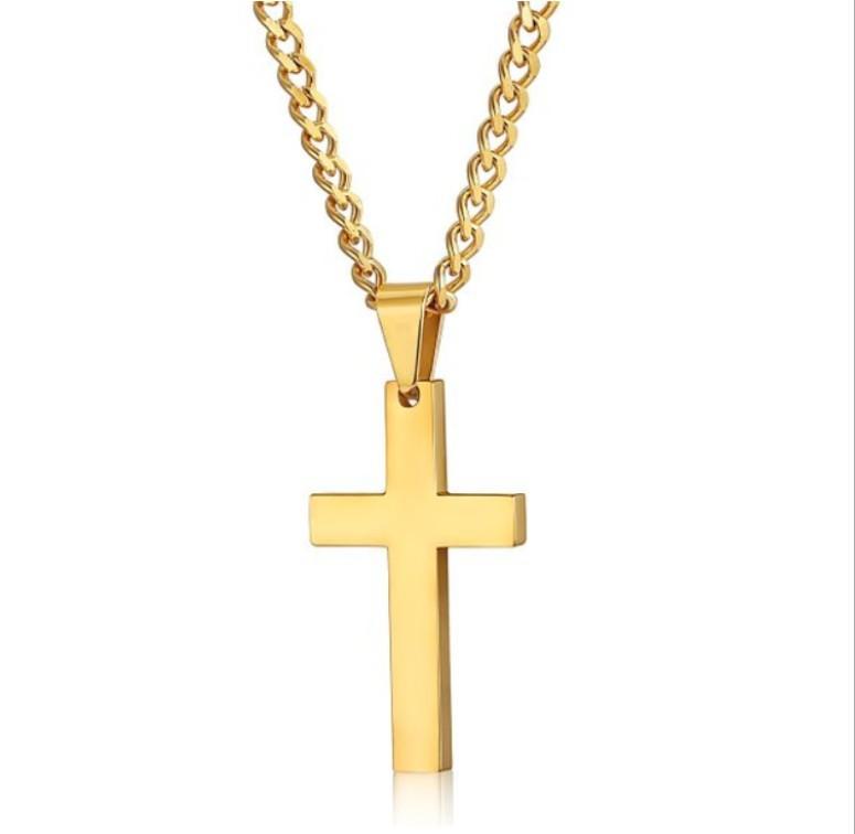 Cross Necklace for Men - Stainless Steel Silver Gold Black Plain Cross Pendant Necklace Simple Jewelry Gifts, 16-24 Inches Chain