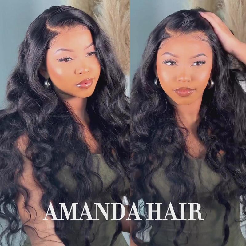 250% Density Lace Front Loose Wave 6x4 Glueless Pre-cut Pre bleached Wigs with Curtain Bangs Glueless Lace Body Wave Wig For Women-Amanda Hair Shop