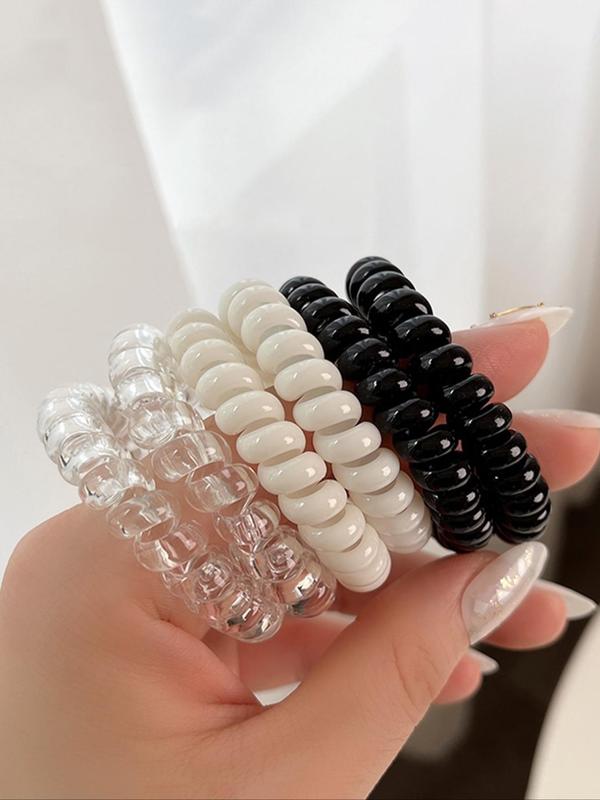 6pcs Solid Color Coil Wire Design Hair Tie Set for Women, Simple Cute Decorative Ponytail Holder, High Stretch Hair Elastic, Minimalist Hair Accessory