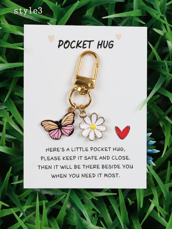 Butterfly & Flower Design Keychain with Card, Pocket Hug Mini Keychain for Women & Men, Fashion Accessories for Daily Use, Perfect Gift for Any Occasion