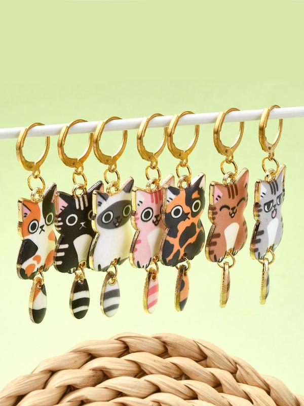 Cute Cat Themed Pendant Marker Buckle, Colorful Animal Design Pendant Marker Buckle, DIY Jewelry Making Accessories for Knitting Tool