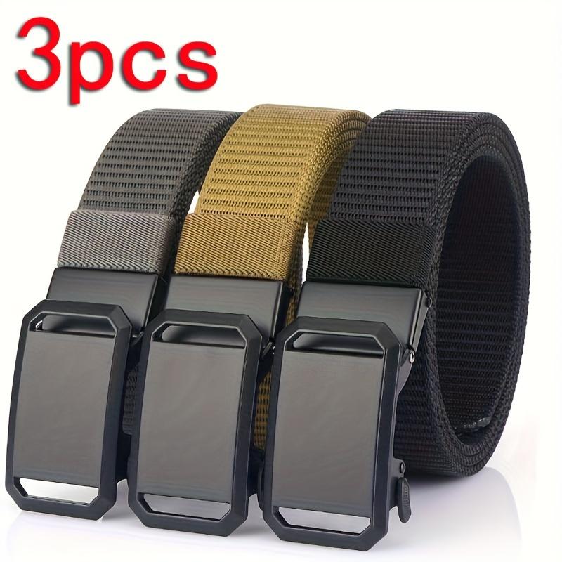 3-Pack Men's Durable Nylon Canvas Belt with Automatic Buckle-Versatile and Stylish, Suitable for Outdoor Activities, Black