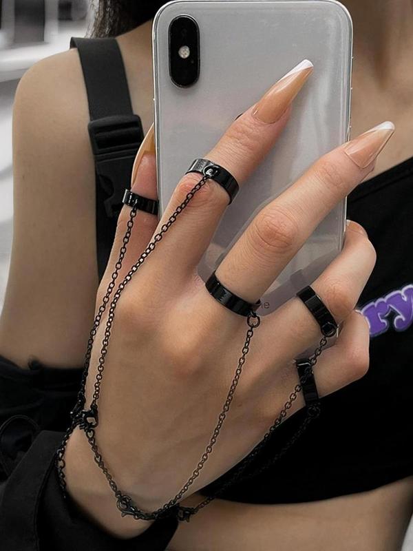 Punk Style Finger Ring Link Bracelet, Summer Casual All-match Detachable Ring Chain Bracelet, Hand Accessories for Women & Men