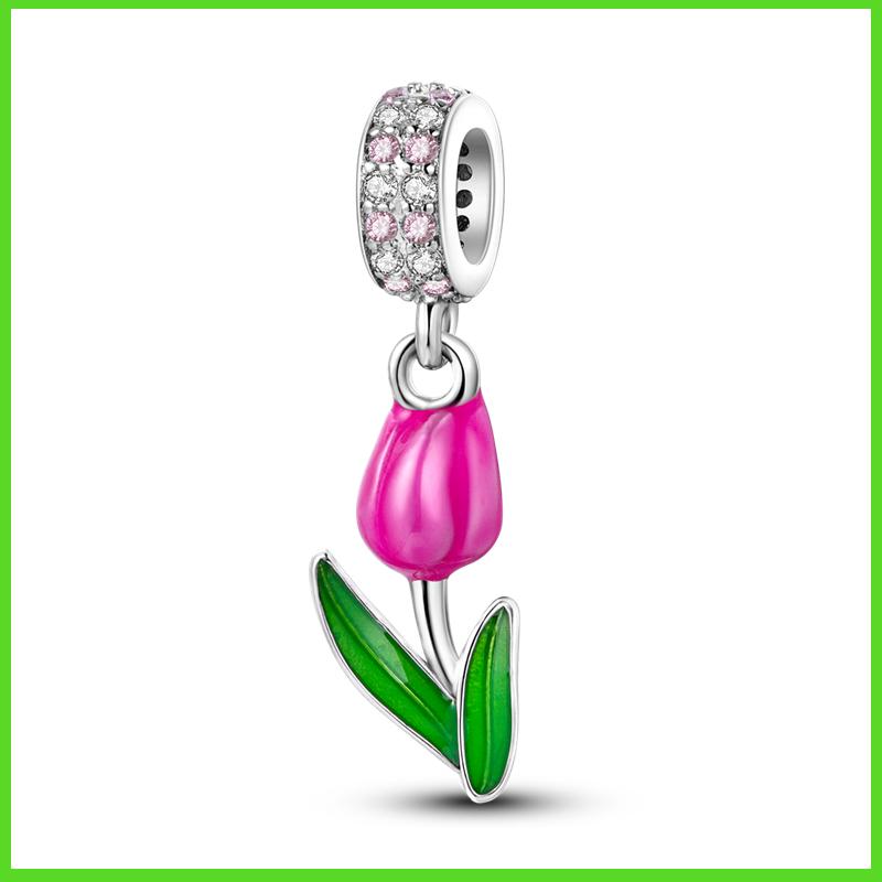 925 Silver Ladybug Lucky Grass Cactus Avocado Flower Botany Charm Plata De Ley Green Bead DIY For Original Bracelet Jewelr