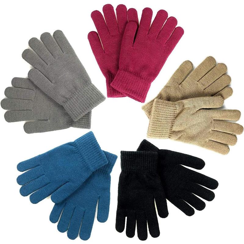 Winter Magic Gloves for Adults, 5 Pairs of Stretchy Knit Warm Gloves for Men, Women and Teens