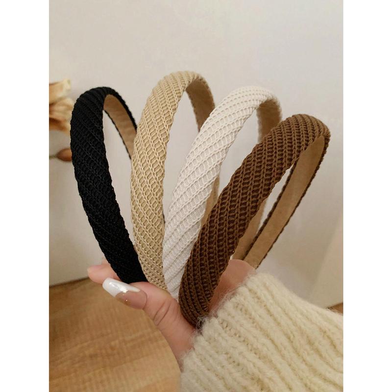 4pcs Women's Knitted Wide Headbands In Solid Colors For Autumn & Winter, Fashionable & Minimalist Hair Accessories For Daily Use, Face Washing, Makeup & Clothing Matching Casual