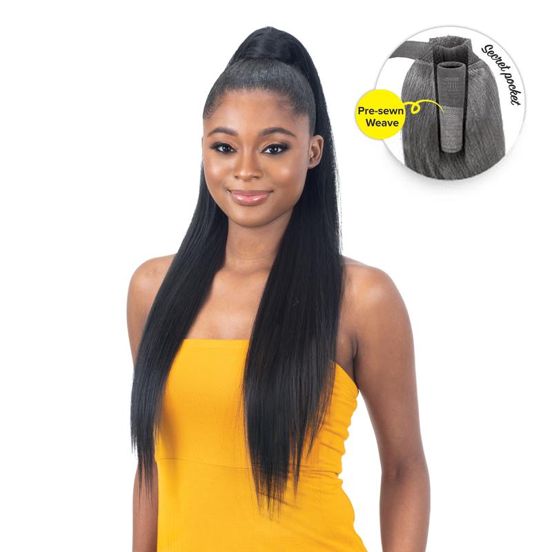 Shake N Go Weave Organique Pony Pro Ponytail Sleek Straight with Secret Pocket made by Pre-sewn Weave