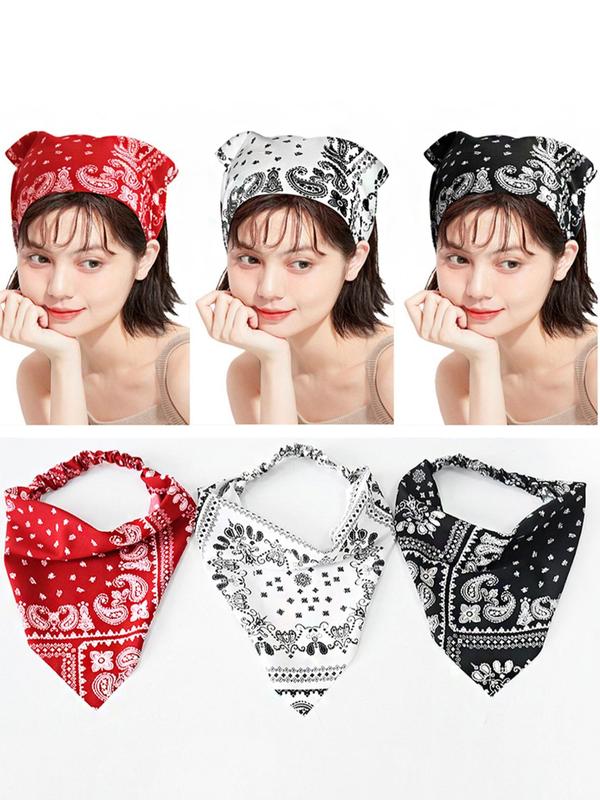 3pcs Women's Simple Style Paisley Print Kerchief, Casual Trendy Boho Style Hair Band, Hair Accessories For Party & Daily Use As Hairstyle Decoration