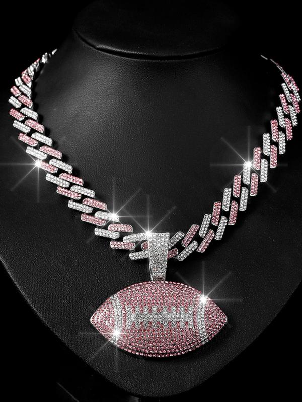 Rhinestone Rugby Football Design Pendant Necklace for Men & Women, Fall 2024 Hip Hop Fashion Chunky Jewelry for Party, Daily Decor, Trendy All-match & Exquisite Mens Jewelry for Birthday Gift, Gift for Girlfriend