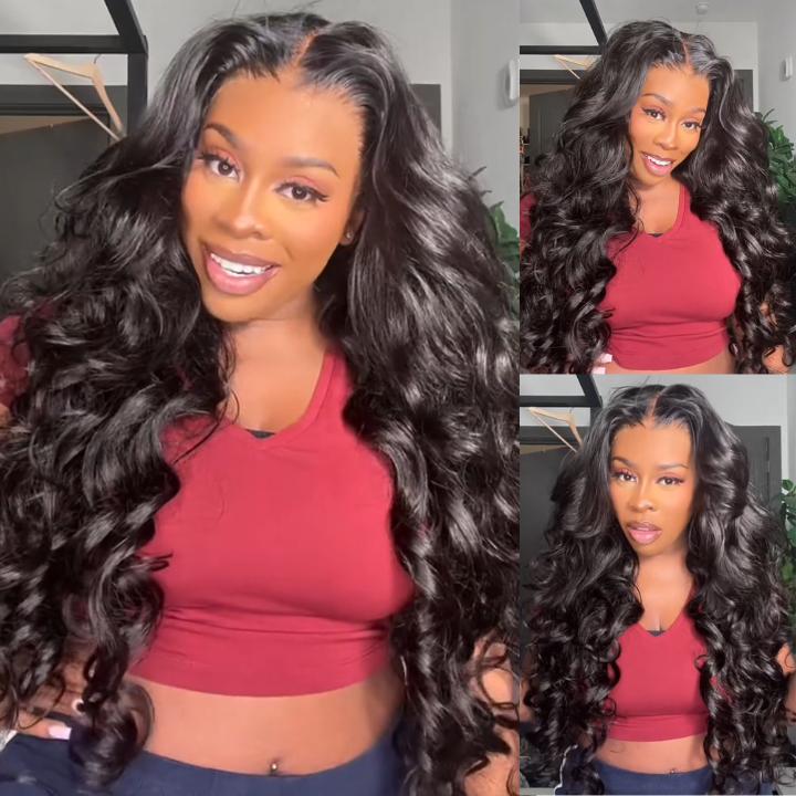 250% Density Lace Front Loose Wave 6x4 Glueless Pre-cut Pre bleached Wigs with Curtain Bangs Glueless Lace Body Wave Wig For Women-Amanda Hair Shop