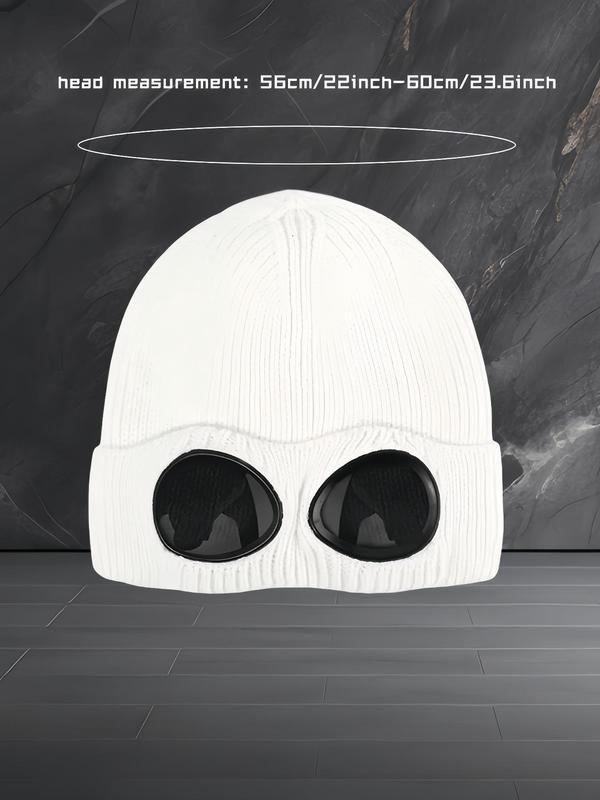 Unisex Solid Color Goggle Lens Design Beanie Hat, Casual Soft Comfortable Beanie for Fall & Winter, Fashion Accessories for Both Men & Women