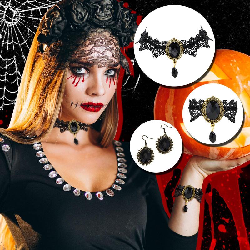 Halloween Ghost Jewelry Set Beaded BOO Pumpkin Diy Pendant Necklace Drop Earrings Gothic Lace Vampire Pendant Chain For Costume Party