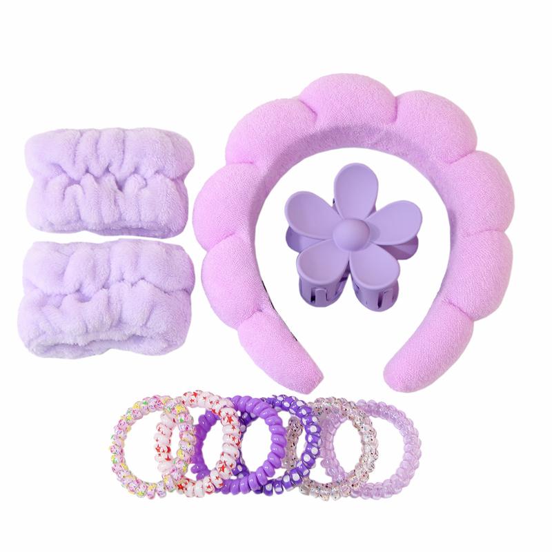 3pcs 10Pcs Women's Simple Solid Color Sponge Hair Hoop, Summer Cloudy Design Hair Accessories Set for Makeup,Face Washing Wristband for Hairstyle Ideas,  Spa,Plush Hair Accessories Set, Suitable for Daily Washing，Back to School