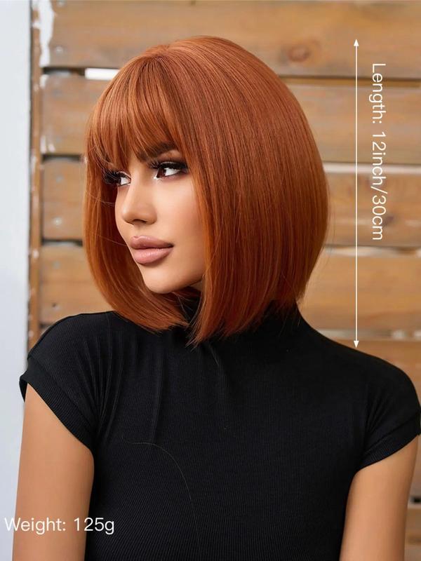 12 Inch Burgundy Glueless Short Straight Bob Wigs for Women, Gorgeous Heat Resistant Wigs with Bangs, Synthetic Wigs for Party, Daily Use,  Fall Hair Trends 2024