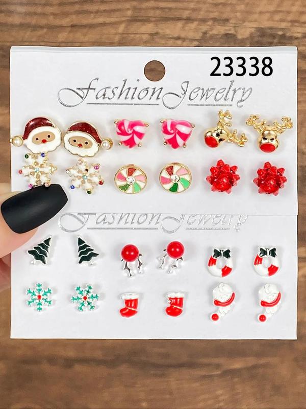 Christmas Themed Earrings Set, Cute Bow & Santa Claus & Elk & Snowflake Design Earrings, Fashion Jewelry for Party, Daily Decor, Trendy All-match & Exquisite Jewelry for Gift