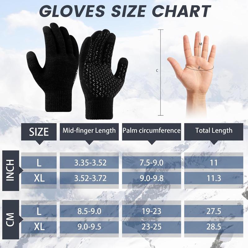 Winter Gloves - Gloves for Men Women,  Fleece Liner Gloves with Touchscreen, Warm Knit Gloves for Cold Weather