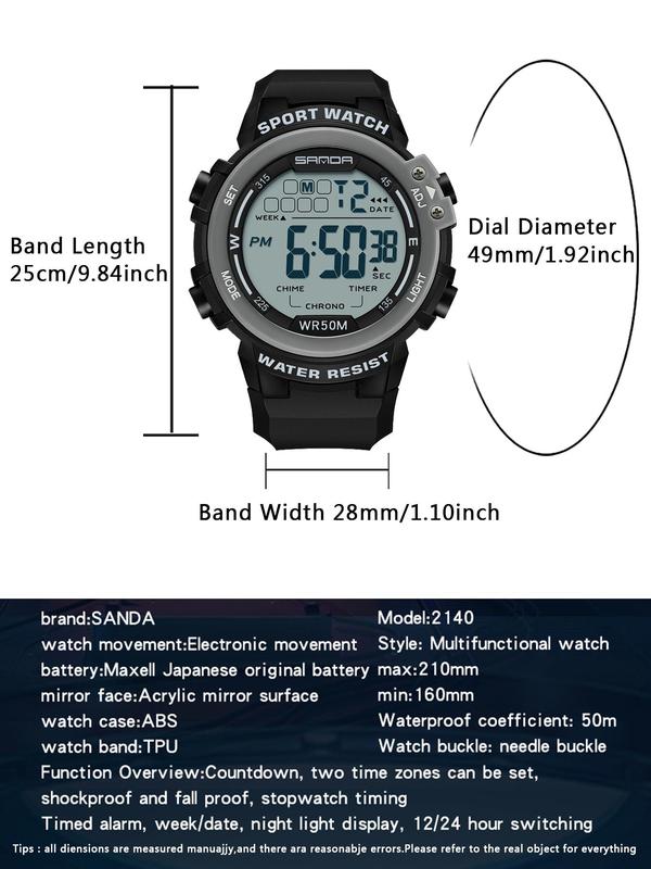 Men's Fashionable Digital Watch, Casual Sporty Digital Watch with Alarm Function, Waterproof Electronic Watch for Outdoor Sports